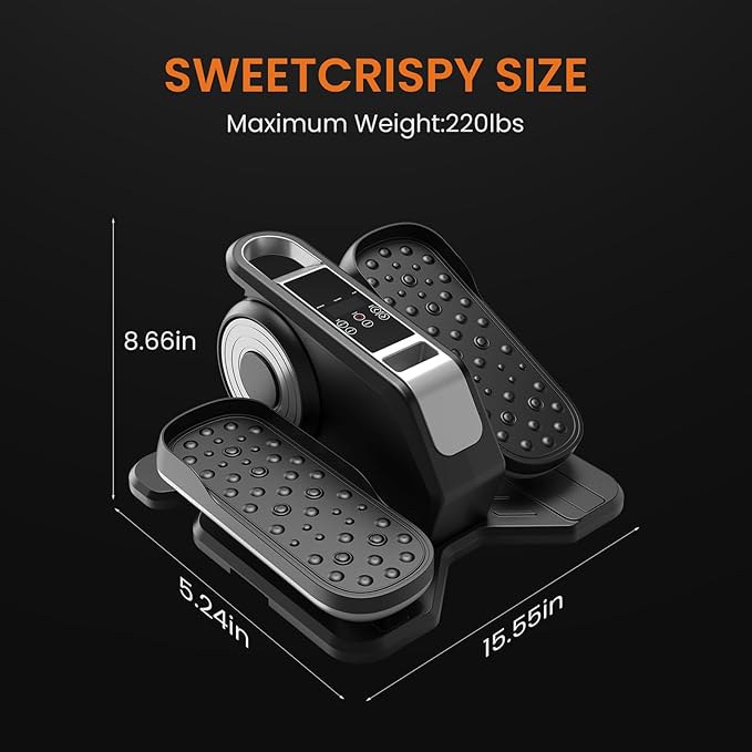 Sweetcrispy Compact Under-Desk Elliptical – Quiet Mini Pedal Exerciser with Adjustable Speed and LED Display, Portable Workout Equipment for Home or Office