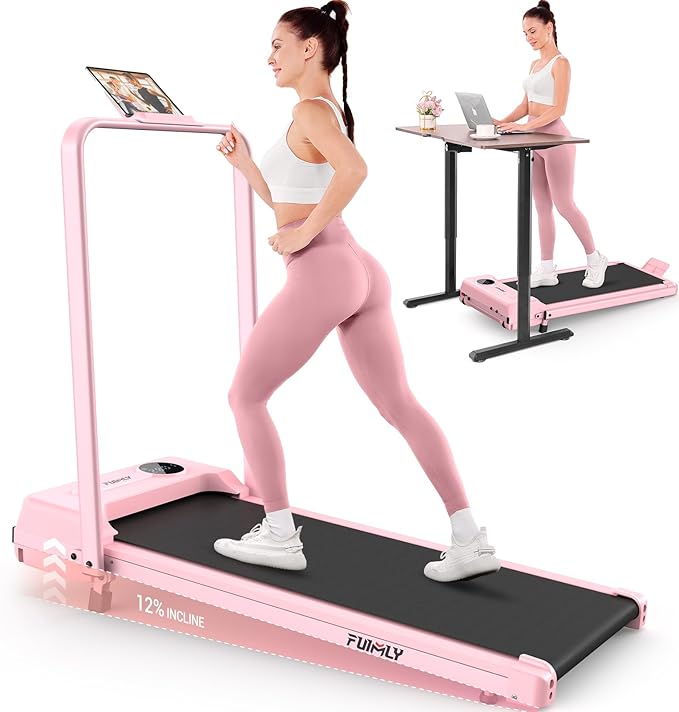 FUNMILY Upgrade Walking Pad Folding Treadmill with 12%/15% & Handle Bar, 3.5HP Foldable Under Desk Compact Treadmills for Home/Office/Gym, 400+lb Capacity, Shock Absorption
