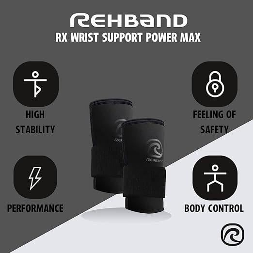 Rehband RX Wrist Support Power Max, 3-in-1 Neoprene Sleeve + Wrap for Strength Training, Protects during Kettlebell Training, stabilizes wrist, forearm protection, Colour:Carbon/Black, Size:Small