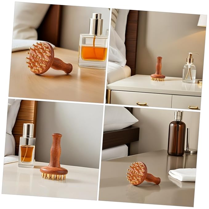 Sandalwood Meridian Massage Brush with Brass Points for Scalp and Full Body - Manual Wooden Comb for Muscle Tension Relief Relaxation Tool