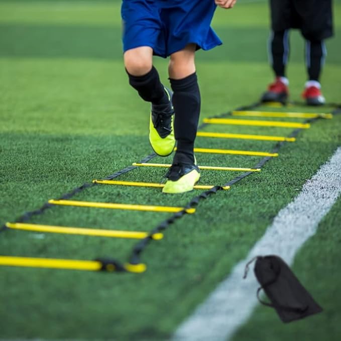 12 Rungs Agility Ladder Set, Training Ladder with Steel Stakes and Carry Bag for Soccer, Speed Fitness Feet Training