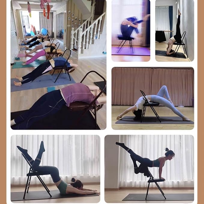 Pilates Yoga Chair,Backless Yoga Chair Prop,Yoga Chair Iyengar,Yoga Inversion Chair,Metal Folding Chair,Camel