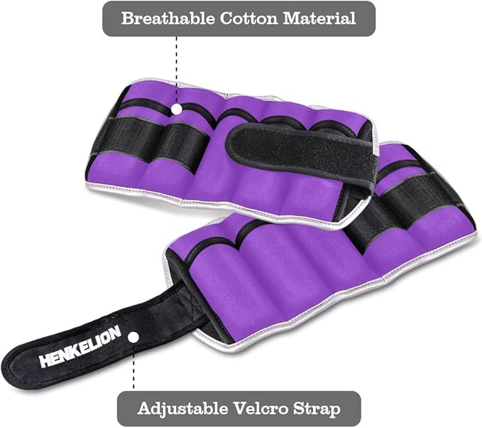 Henkelion 1 Pair 2 3 5 10 Lbs Adjustable Ankle Weights for Women Men Kids, Strength Training Wrist and Ankle Weights Sets for Gym, Fitness Workout, Running, Lifting - Black Grey Pink Blue Purple