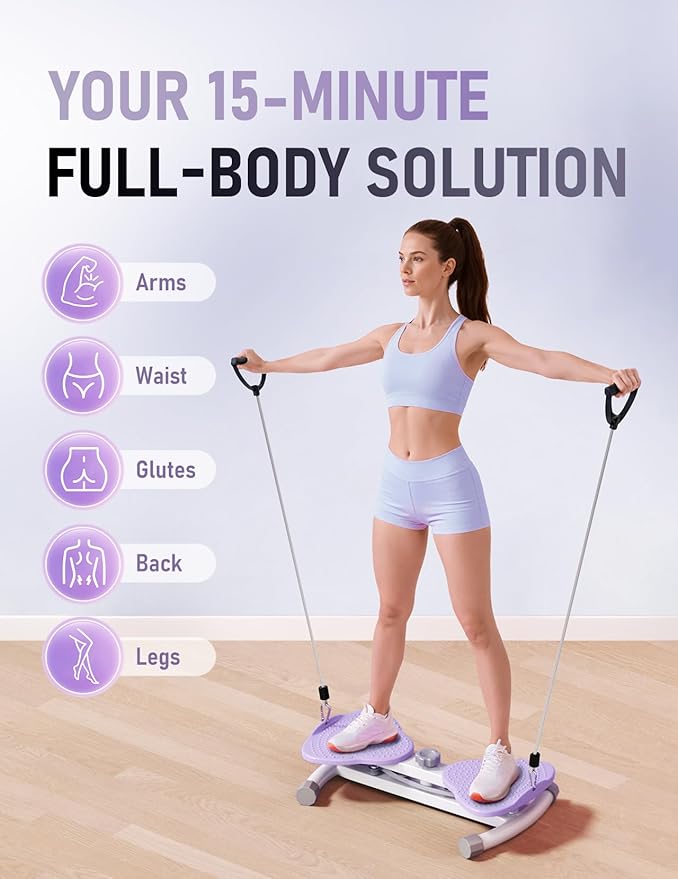 Waist Twister Machine for Body Toning, Fat Burning, Supports 300 lbs, Noiseless, Anti-Slip, Compact Portable for Home, Gym, Apartment, Office