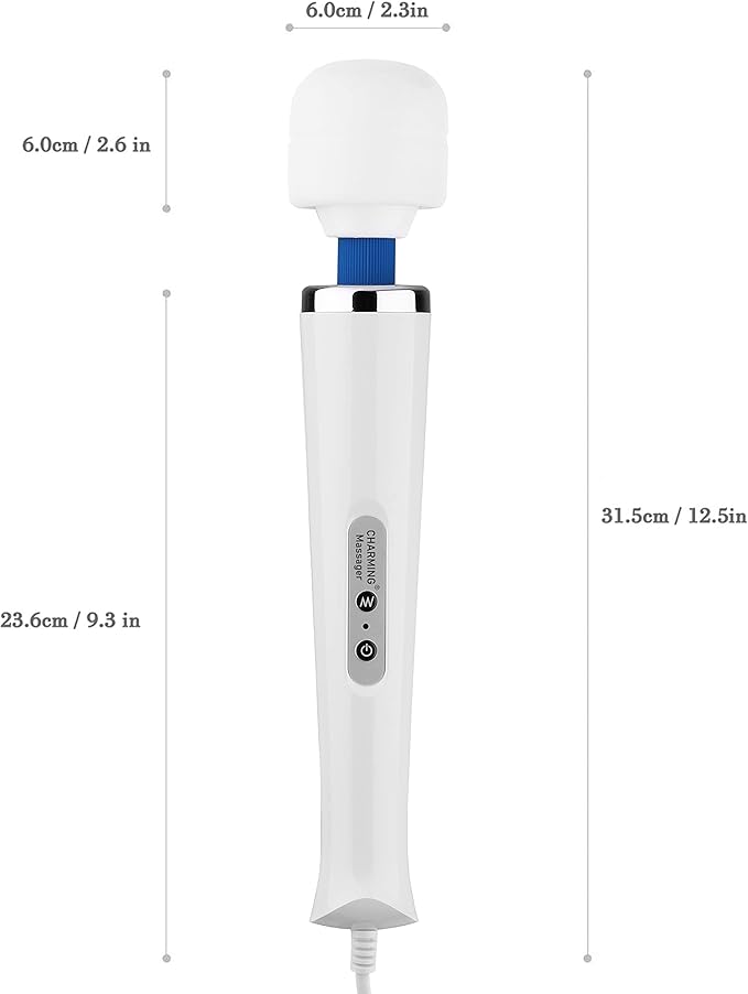 CHARMING 10 Speeds Wired Powerful Handheld Back Massager with Strong Vibration, Personal Therapy Massager for Sports Recovery, Muscle Aches, Full Body Pain (White)