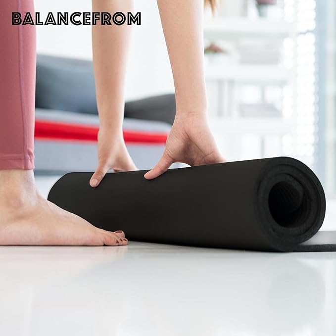 BalanceFrom 71x24 Inches Extra Thick Yoga Mat 1-Inch High-Density Foam – Roll-Up Exercise Pad with Double-Sided Non-Slip Surface and Carrying Strap for Pilates and Home Workouts, Multiple Colors
