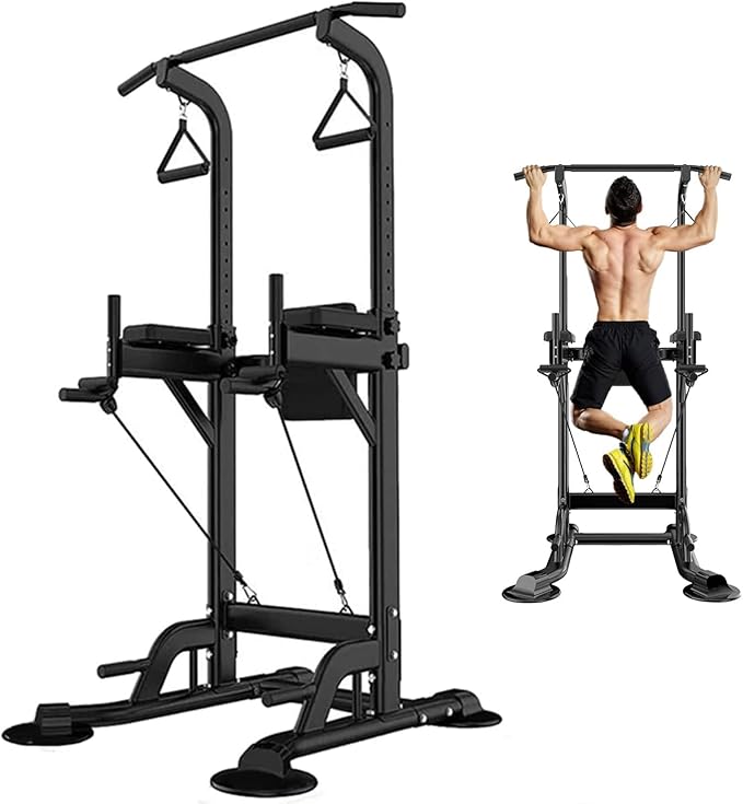 Pull Up Dip Station for Home Gym, Power Tower with Backrest, Adjustable Height Pull Up Bar Stand, Multifunctional Strength Training Fitness Workout Station