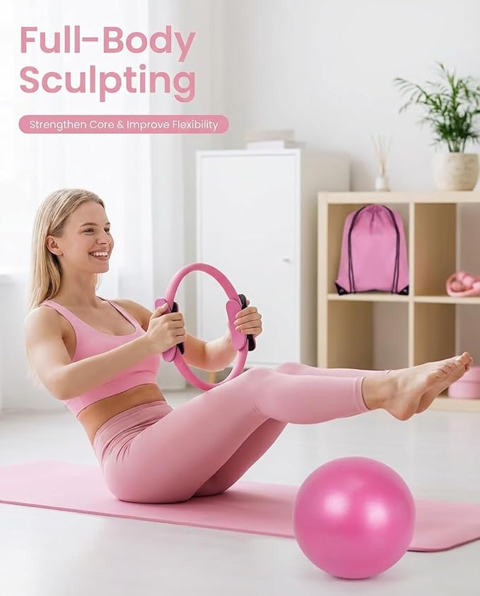 Pilates Accessories for Women – At Home Pilates Kit with Pilates Ball and Ring Set, Pilates Home Workout Kit, Pilates Essentials Kit for Women for Full Body Training