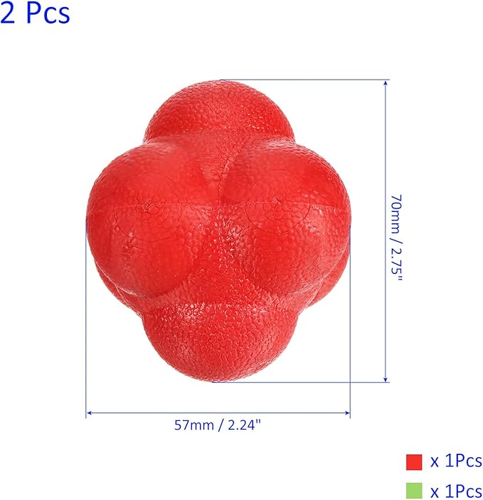 2 Pack Bounce Reaction Ball - Coordination Training Ball, Wear-Resistant, Apply to Tennis/Softball/Badminton Training (57 x 57mm, Red Green)