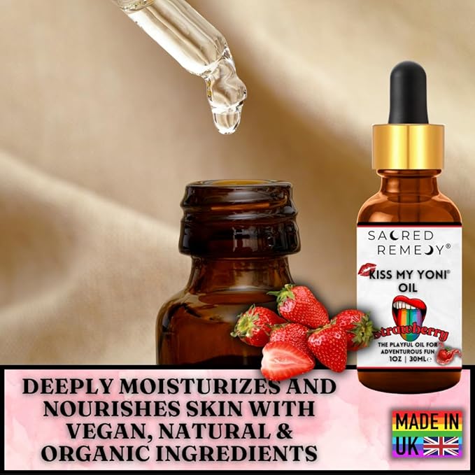 [Strawberry] KMY Premium Moisturising, Smoother, Softer, Non-Sticky, Self Care Massage Oil. Non-Greasy Formula for Ultimate Comfort. Vegan, Natural, Organic. Gay/Lesbian Pride