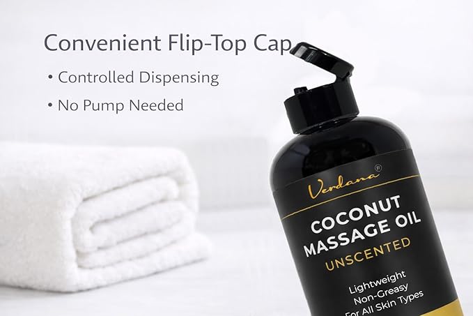 Verdana Coconut Massage Oil – Unscented for Massage Therapy, Lightweight & Non-Greasy for Professional & Home Use, Made with Fractionated Coconut Oil, 16 fl oz