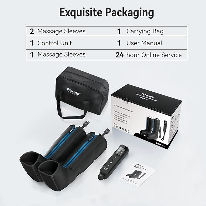 FIT KING Leg Massager, Upgraded Foot and Calf Massager with Air Compression Therapy, Sequential Compression Device Massage Boots for Circulation, Edema, RLS, Pain Relief - 3 Timer Options