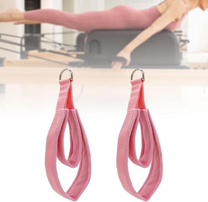 Generic 2Pcs Pilates Straps for Reformer, Comfortable Grip Nonslip Handle D Rings Straps Pilates Double Loop Straps Fitness Equipment for Women Men Home Gym