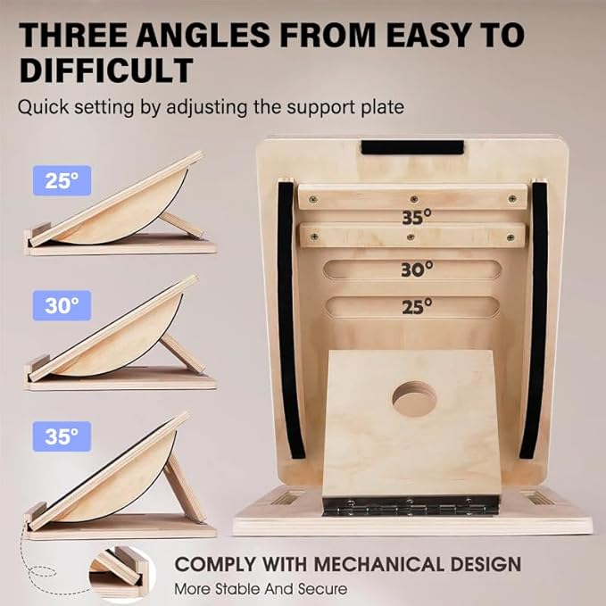 Saker 6-Angle Slant Board & Balance Board, Slant Boards for Exercise, Adjustable 40° Incline & Balance Board - 6-Angle Non-Slip Wooden Trainer for Squats, Calf Stretch, Stability Workouts
