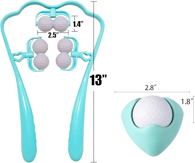 2-in-1 Manual Neck Massager Roller Set with 360° Massage Ball - Ergonomic 6-Wheel Handheld Neck & Shoulder Roller for Muscle Knots, Stiffness & Tech Neck Relief - Portable Home & Office Kit