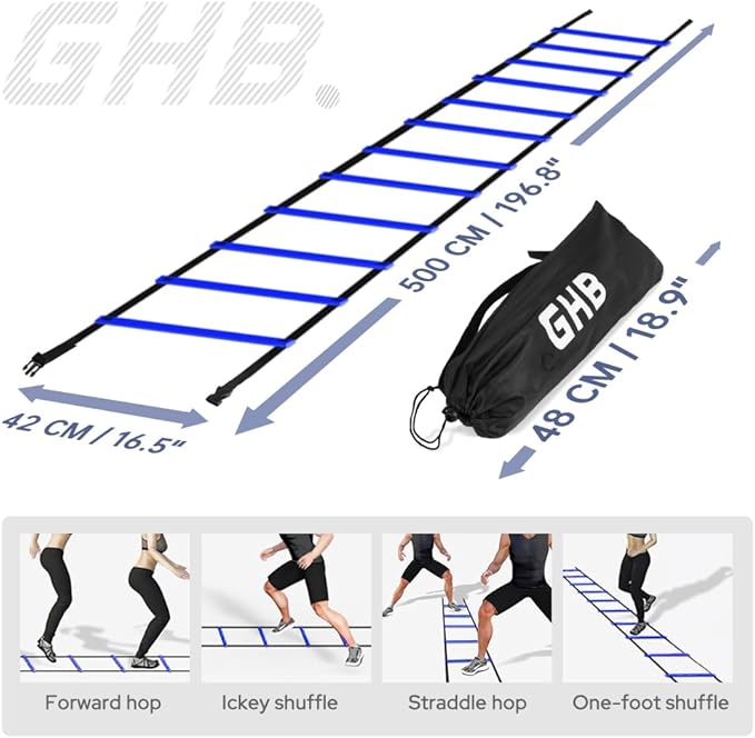 GHB Agility Ladder 1 Pack and Disc Cones 50 Pack 2 Carrying Bag