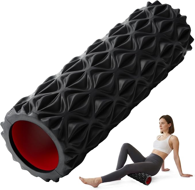 Foam Roller for Deep Tissue Massager, 15" High Density Diamond-Shaped Texture, Myofascial Release, Deep Tissue Muscle Massage Trigger Point Release Back Roller for Fitness (Black)