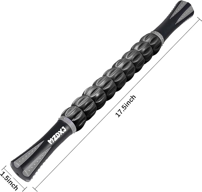 Muscle Roller Massage Roller Stick- Deep Tissue Fascia Blaster for Myofascial Pain Relief, Lymphatic Drainage & Body Sculpting, Handheld Physical Therapy & Recovery Tool (Gray black-18 inch)