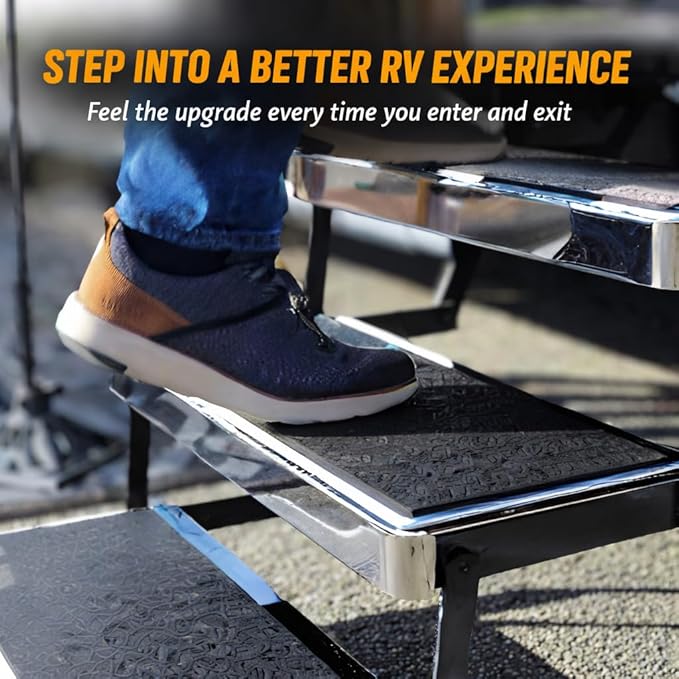 23" x 7.5" Non‑Slip SeaDek RV Step Treads – 6mm HD Material Embossed SeaDek EVA Foam, All Weather Resistant RV Stair Mats & Step Covers, Outdoor RV Accessory - All Black