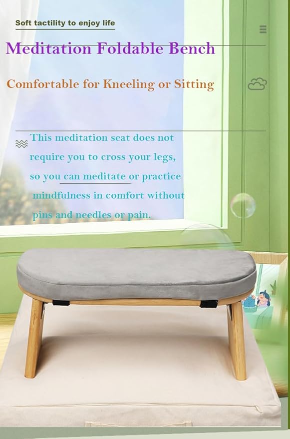 Meditation Bench with Meditation Cushion Meditation Stool Set,Folding Yoga Stool, Sturdy Prayer Bench,Comfortable for Kneeling or Sitting
