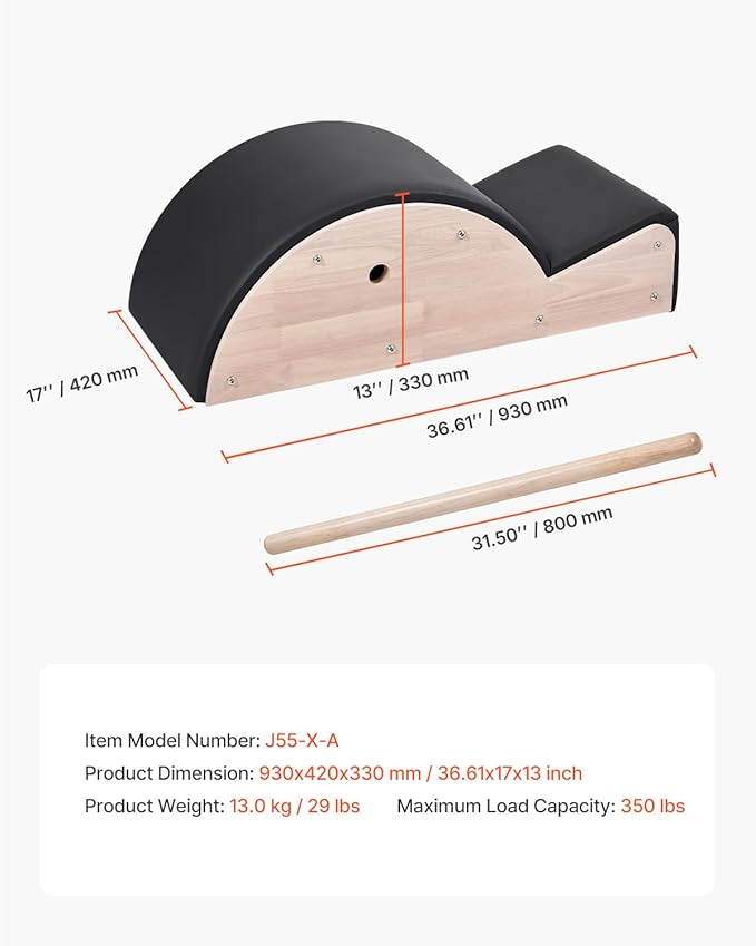 VEVOR Pilates Spine Corrector, Home Gym Yoga Pilates Accessory, Rubber Wood Fitness Training Tool, Arc Fitness Body Workout Equipment, for Spine Exercises, Balance, Core Strengthening, and Stretching