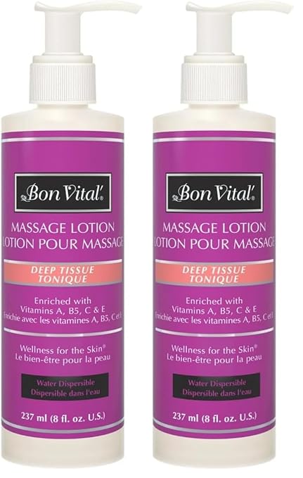 Bon Vital' Deep Tissue Massage Lotion for Deep Tissue Massages and Muscle Relaxation, Moisturizer Leaves No Greasy Feeling, Penetrates Deeply to Repair and Soften Skin, 8 Oz, Label May Vary