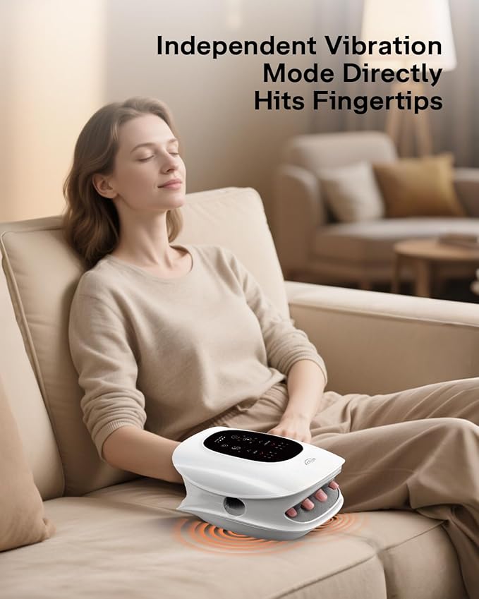 ALLJOY Hand Massager with Heat and Compression, Knuckle Stretching and Hand Massage, 6 Modes 6 Intensities 3 Heat for Arthritis and Carpal Tunnel Relief, Valentines Day Gifts for Women Men(White)