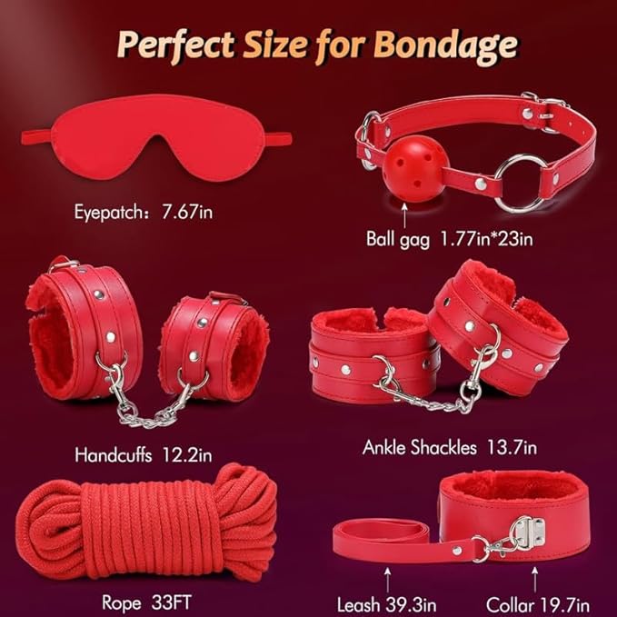 Pilates 11 Piece Fashion Design Leather Combination Set (Red), Fun Cosplay Racket Accessories, Wrist and Hip Yoga Supplies, Couple Gifts