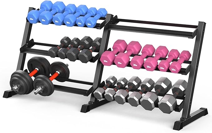 KHAMAL Dumbbell Rack Stand Only - 3-Tier Weight Rack Heavy Duty Dumbbell Stand Space-Saving For Home Gym Organization, Dumbbell, Barbell