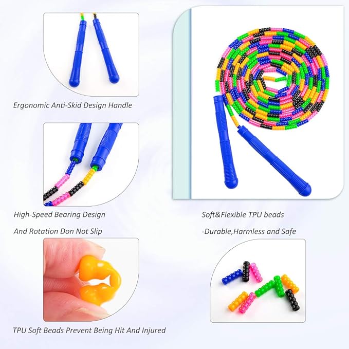 Long Double Dutch Jump Rope 16 Ft 2 Pack, Jump Rope for Kids Adults, Beaded Segmented Skipping Rope