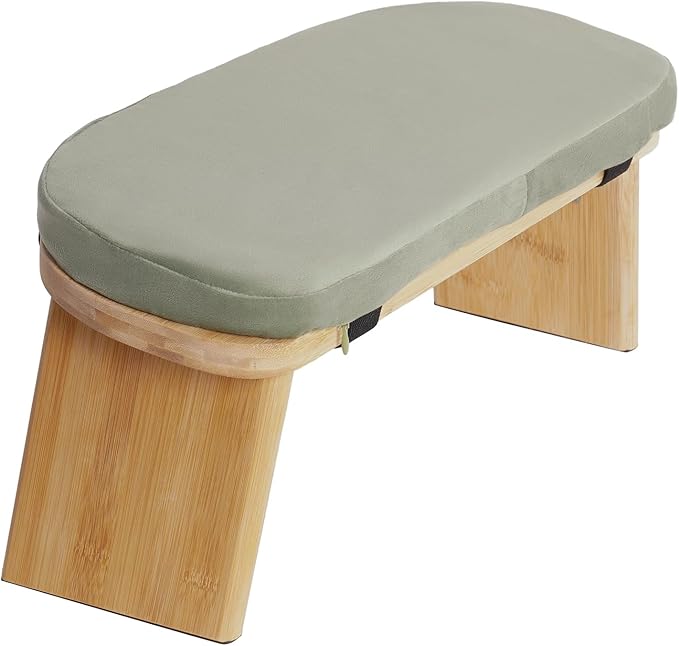 Meditation Bench, Portable Bamboo Meditation Bench Ergonomic Meditation Stool Comfortable Folding Kneeling Meditation Bench with Meditation Cushion for Longer Meditation (Green)