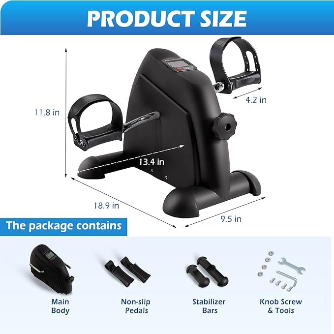 TABEKE Under Desk Bike Pedal Exerciser - Mini Exercise Bike for Arm/Leg Exercise, Pedal Exerciser for Seniors with LCD Display 26116