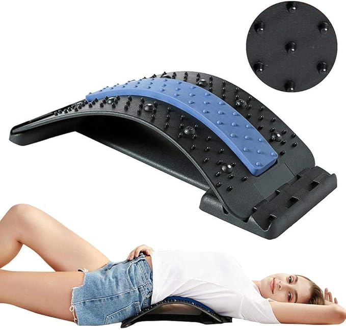 qiuqiu Back Stretching Device, Lumbar Stretching Device with Magnetic Acupressure Points, with 3 Adjustable Settings, Lumbar Support Stretcher for Pain Relief