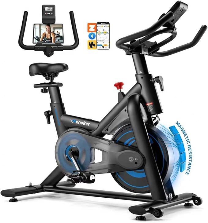 Magnetic Exercise Bike for Home – Adjustable Silent Spin Bike with 350lb Capacity, APP Connectivity, LCD Monitor & Device Holder – Indoor Cycling Bike for Cardio & Weight Loss
