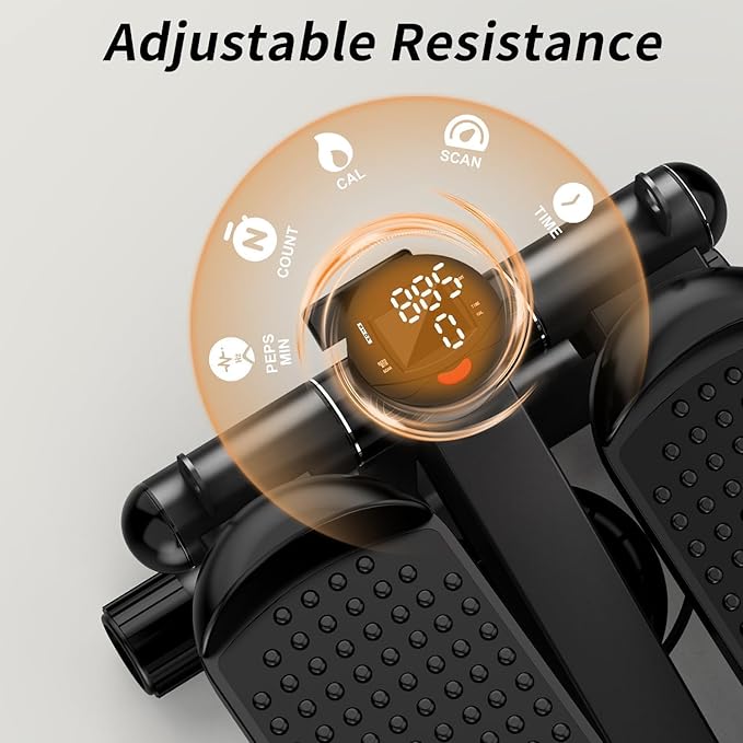 Mini Stepper for Home Exercise with Resistance Bands & LCD Display - 300LB Capacity, Compact Stair Climber Machine for Cardio Fitness & Muscle Strengthening