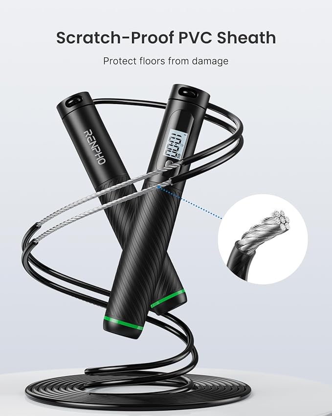 RENPHO Cordless Jump Rope, Weighted Jump Rope with Counter, Jump Ropes for Fitness, Smart Skipping Rope for Crossfit, Gym, Burn Calorie, APP Data Analysis, at-Home-Workout for Women Men Adult Kids
