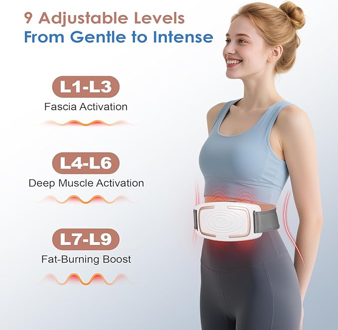 Heated Vibration Plate for Muscle Relief & Weight Loss, 9-Level Portable Cordless Massager with Heating, Mini Full-Body Fascia Ring for Lymphatic Drainage, Gift for Women (White)