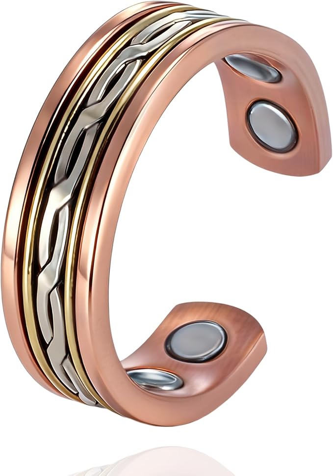 Copper Ring for Women, Pure Copper Adjustable Magnetic Ring with 3500 Gauss Effective Magnet (Women)