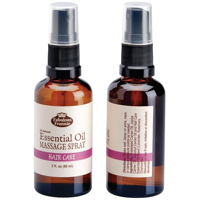 Fabulous Frannie Hair Healthy Massage Spritz Made with Jojoba, Argan and Coconut Carrier Oils and Rosemary, Lavender and Chamomile Essential Oils 2oz