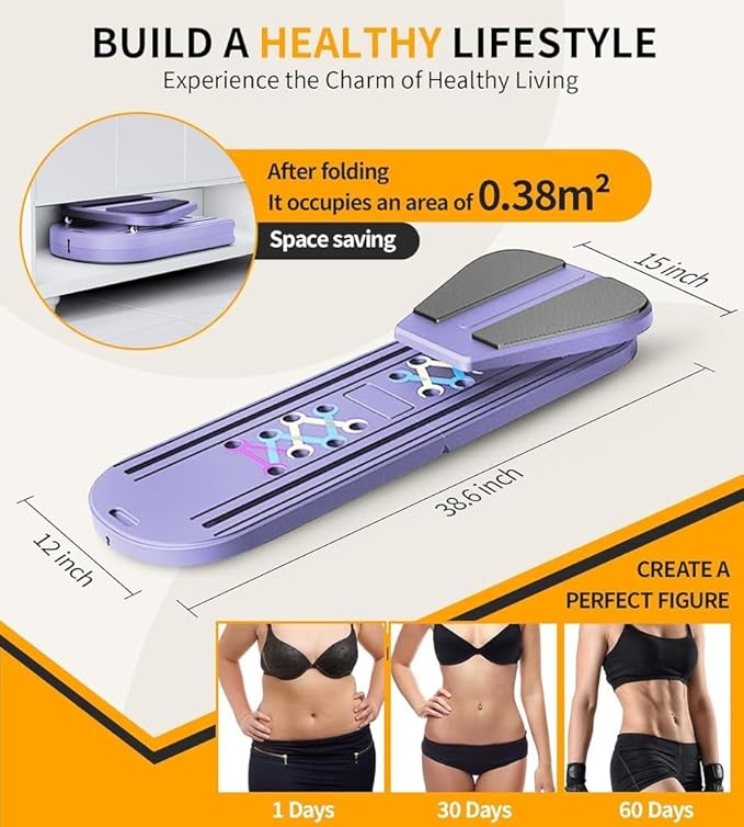 Pilates Board Foldable Pilates Reformer Equipment with Timer 7-in-1 Multi-Purpose Portable Pilates Reformer Machine Home Pilates Kit for Home Workout Fitness Exercise Abs