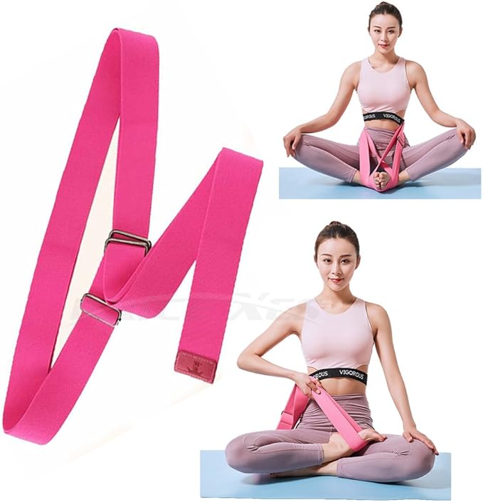 Yoga Stretching Seat Strap w/Adjustable Metal Buckle, Super Elastic Physical Therapy Fitness Belt, Resistance Exercise Band Lengthen Cross Legged Meditation Leg Stretcher Workout Trainer
