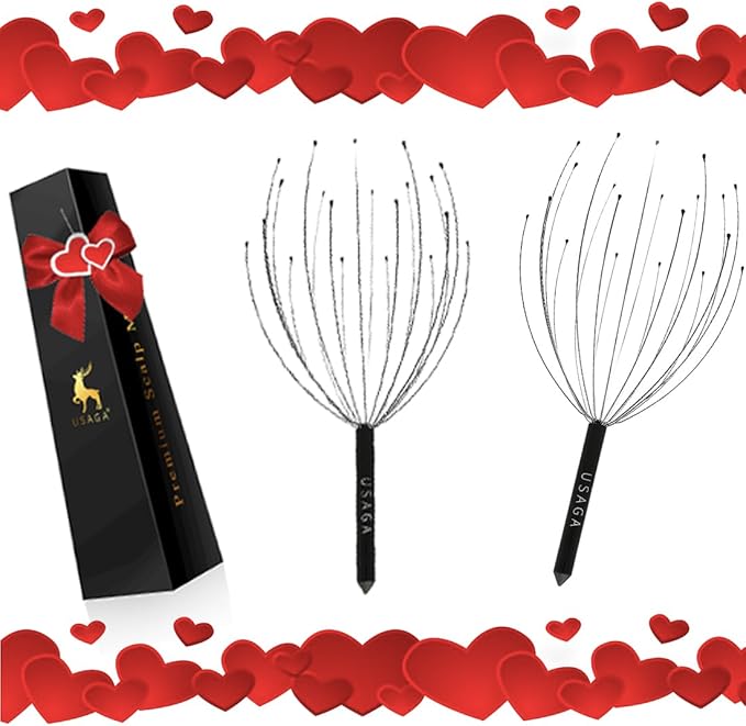 USAGA Head Massager Scalp Massager 20 Fingers Head Scratcher, Stocking Stuffers Gift for Scalp Body Relaxing (Black & Black)