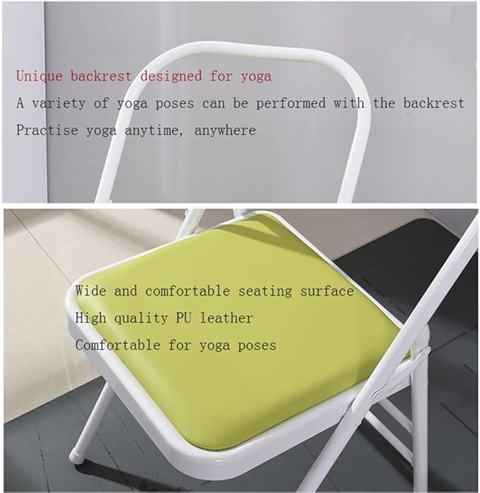 Yoga Auxiliary Chair Yoga Practice Balance Chair for Iyengar Foldable Pilates Yoga Chair with Anti-Slip Foot,PU Cushion,Double Beam Design,Green