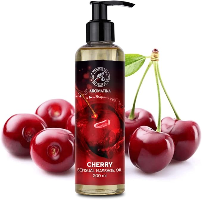 Cherry Sensual Massage Oil for Couple 6.8 Fl Oz - Massage Oil - Blend of Almond and Grapeseed Oils - Body Oil for Him & Her - for Couples - Romantic Gift - Relaxing Massage Oil