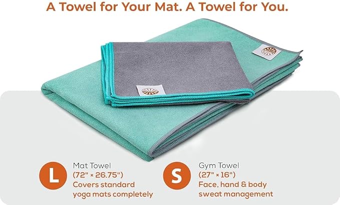 72" x 26.75" Long Hot Yoga Mat Towel Plus Compact Face Towel – Hot Yoga Essentials - Full Length, Absorbent, Microfiber Material for Workout, Gym - Pack of 2 Yoga Towels - Grip Improves with Sweat
