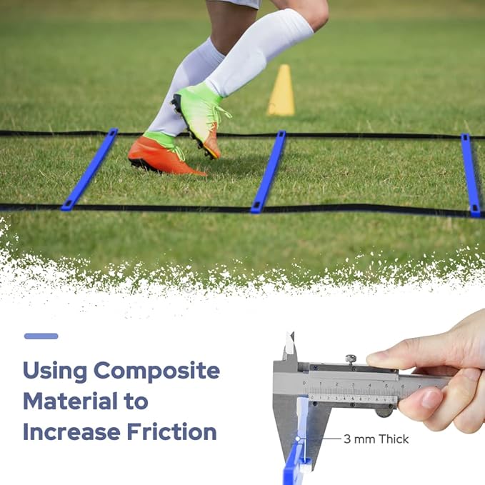GHB Agility Ladder 1 Pack and Hex Agility Rings 1 Pack 12 Rung 20ft with 3 Carrying Bag