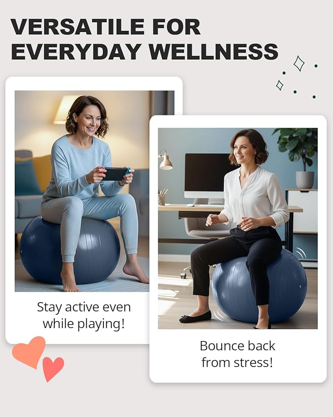 Trideer Exercise Ball for Yoga, Pilates & Fitness – Stability Ball Equipment for Home Gym & Office Chair, Core & Balance Training Accessories, Physical Therapy Equipment, Quick Pump Included, 5 Sizes