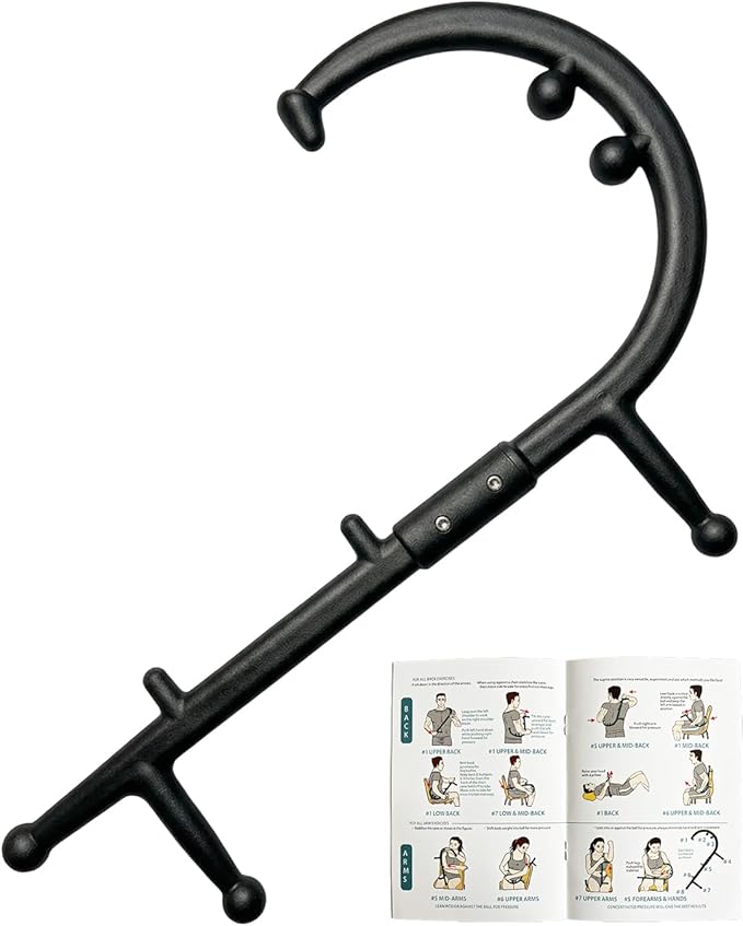 Trigger Point Massage Cane for Back, Neck & Shoulder Relief, Self Massage Tool for Deep Tissue & Muscle Knots, Ergonomic Therapy Cane to Reach Hard-to-Reach Back Spots, Lightweight Portable (Black)