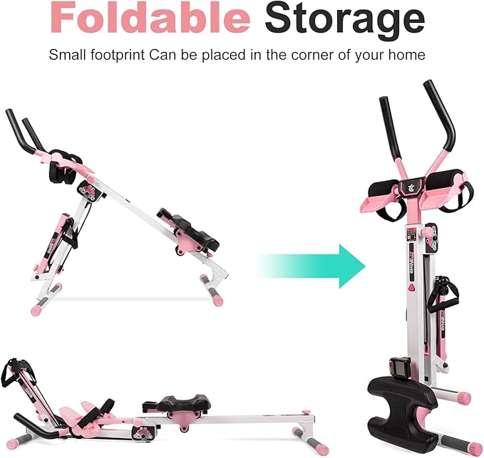 TOUSAINS 3 in 1 Ab Machine, Foldable Rowing Machine & Cable System, Core Trainer for Abdominal Workout, 4-Level Height & 2 Resistance Levels, All-in-One Home Gym Equipment for Weight Loss & Sculpting