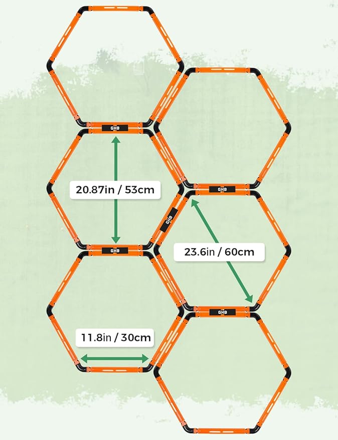 GHB Hex Agility Rings (6 Set) with Carry Bag, Portable Hexagon Speed Rings for Footwork Training, Football, Soccer, Boxing, Adjustable Layout for Drills & Fitness